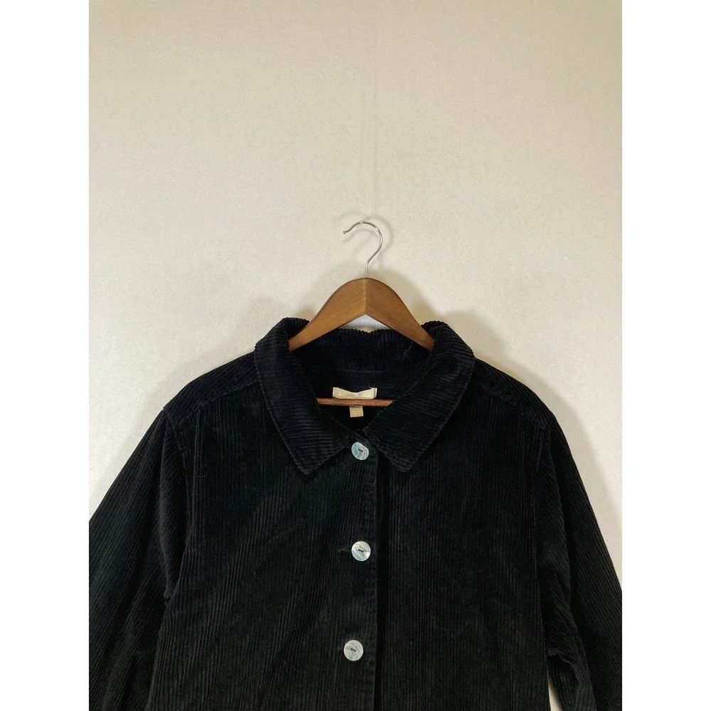 Dark‎ Academia Woman Within Womens 1X Black Corduroy Button Front Shacket Jacket